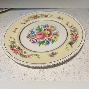Vintage Cream Floral Dinner Plate with Pink Rose Medallion